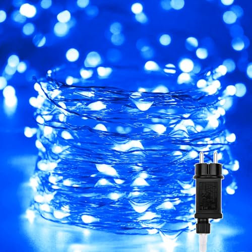 Außen LED Lichterkette Kupferdraht, 20M 200 LED Halloween Blau Beleuchtung Weihnachts Innen Dekoration Wasserdicht Lichter mit 8 Modi für Zimmer, Weihnachten, Bäume, Garten, Party, Hochzeit, DIY Deko