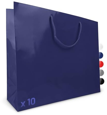 Verpackungswelt Geschenk-Tüten 10 Stück | Glänzende Papier-Tüten mit Henkel | Geschenk-Tüte 48x15x40 cm | Papier-Tüte ideal für Geburtstag, Weihnachten, Einzug & Mitbringsel | Blau