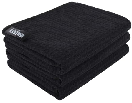 KinHwa Torchons de Cuisine Noir Microfibre, 40x70cm 3 pcs, Serviette Cuisine Super Absorbant, Esuie Vaisselle Lavette Douce Serviettes de Cuisine Lavable
