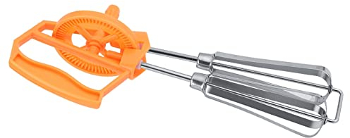Frullino per le Uova in Acciaio Inox, Manovella con Autorotazione Che Risparmia Sforzo, Miscelatore Manuale per la Domestica, in Plastica d'Acciaio Bianca (ORANGE)