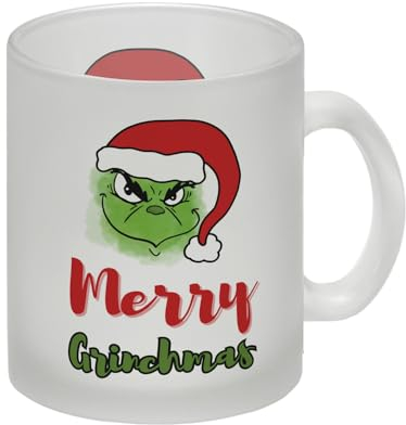Merry Grinchmas Weihnachtsmuffel Glas Tasse eine bunte Tasse für die Arbeit in der Weihnachtszeit lustige Weihnachtstasse Motiv Grinchen Kaffeetasse Becher mit Weihnachtsmotiv