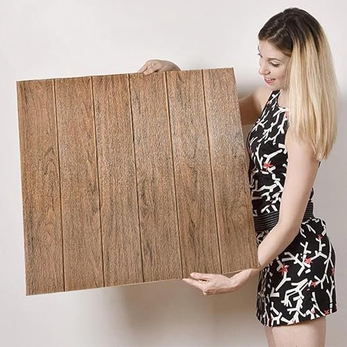 Papier peint adhésif mural 10 pièces (5,39 m2) 3d adhésif panneaux muraux briques panneaux muraux décoratifs 3d mur autocollants muraux pour cuisine salon salle de bains 77 x 70 cm MODELI (bois léger)