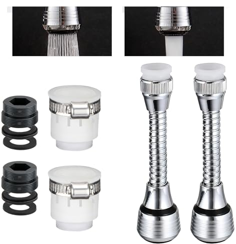 2 PCS Alargador Grifo Cocina Extensor de Grifo de Cocina con Aireador y Pulverizador Flexible 360° con 2 Modos de Ahorro de Agua Boquilla Giratoria de Fácil Instalación para Cocina y Fregadero (Set A)