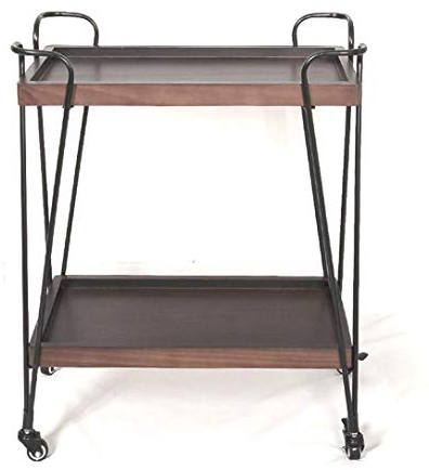 Servierwagen im Vintage-Stil, industrieller Holzstil, Metall, 2 Etagen, Servierwagen, Barwagen, Aufbewahrungswagen mit Aufbewahrungshalter für Wohnzimmer