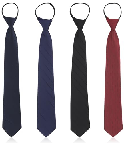 YUWJOOWEE 4 Stück Herren Krawatte Set, Verstellbarer Krawatten Set für Herren mit Reißverschluss, Vorgebundenen Knoten Herren für Krawatten Hochzeit Schlips, (Dunkles Marineblau, Rot, Schwarz, Blau)