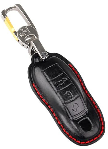 OFF WE GO Schlüsselhülle Cover Leder Autoschlüssel Hülle für Porsche Macan Panamera 918 911 981 991 Boxster Cayenne Cayman Carrera Spyder Damen Männer Schlüssel Cover mit Schlüsselanhänger, Schwarz