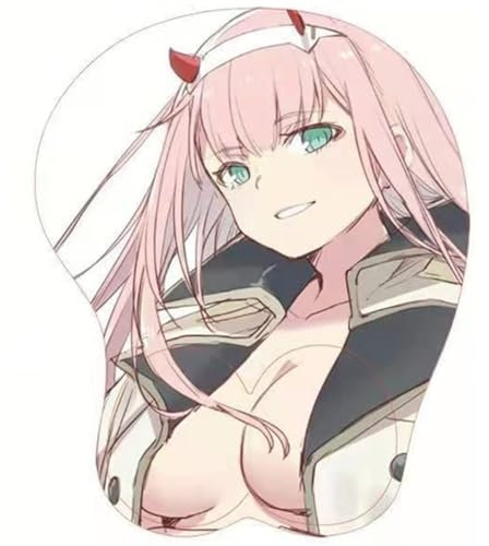 TANSHOW Darling in The Franxx Zero Two Mauspad mit Handgelenkstütze Komfort Silica Gel Handgelenkstütze Unterstützung Matte Mäuse 3D Mauspad Merch für Computer Milch Faser Stoff (6)