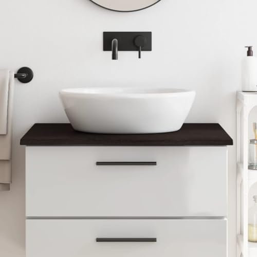 Encimera baño Madera Maciza tratada marrón Oscuro 80x60x2 cm,Lavabo sobre encimera, Lavabo de tocador, Lavabo sobre encimera para baño