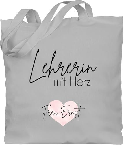 Baumwolltasche - Lehrerin mit Herz mit Name | Dankeschön Geschenk Lehrerin Abschied Geschenke Lehrerinnen Abschiedsgeschenk Schule - Unisize - Hellgrau - lehrer jutebeutel bag best teacher