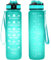 Botella de agua motivacional de 32 onzas con marcador de tiempo, botellas de agua con tiempos para beber y popote con correa de transporte, perfecta para gimnasio al aire libre, sin BPA (verde)