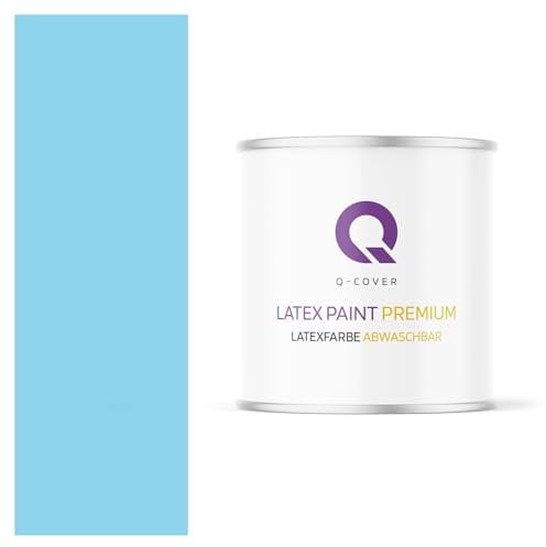 Q-COVER Latexfarbe Abwaschbar 2L (ca.14m2) Himmelblau Farbton Innenfarbe Wandfarbe Deckenfarbe Klasse 2 Mattfarbe Für Allergiker Scheuerfest Geruchlos Frei Von Voc