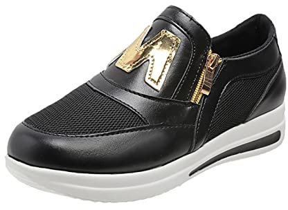 Generico Scarpe da Skate Casual con Suola Spessa con Cerniera Laterale in Pelle a Rete Tinta Unita da Donna Sneakers Donna Basse (Black, 42)