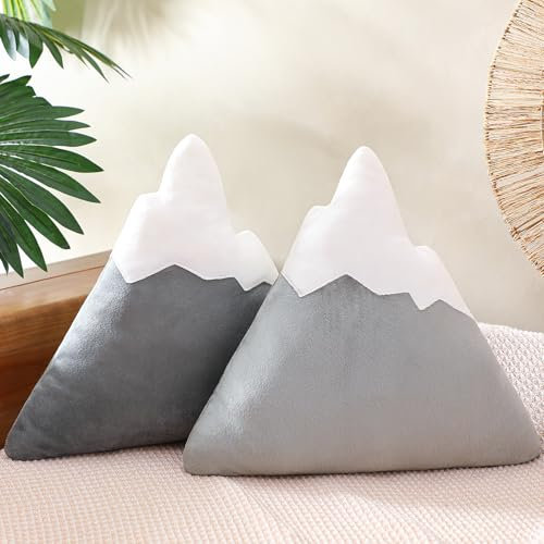 Threehoney Dekoratives Kissen in Bergform, Plüsch, klein, niedlich, Kinderzimmer, Spielzimmer, dekoratives Kissen, Grau und Weiß, Kawaii, Weihnachten, dekoratives Kissen, Geschenk, Spielzeug für