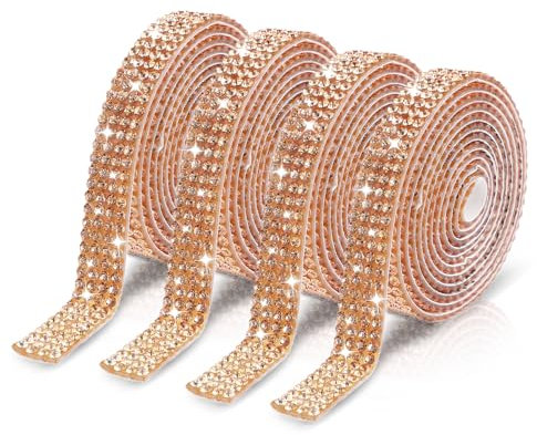 4 Rollen Selbstklebende Strassband Kristall Strass Glitzersteine 1 Yard Strassstreifen Selbstklebend Glitzer Strassbesatz Diamantgürtel Strasssteine Glitzerband für Handwerk DIY Bling Bling