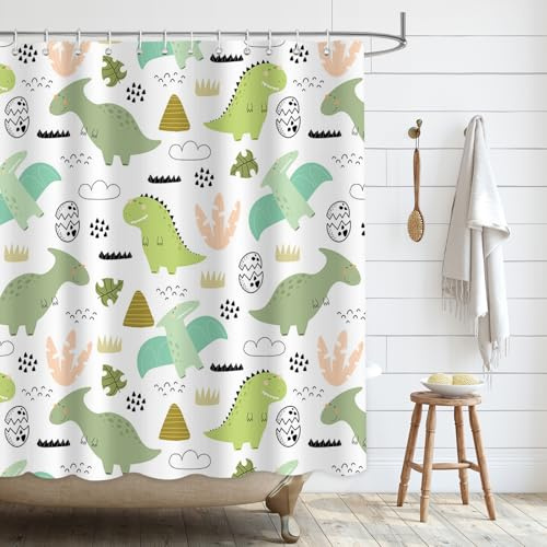 APROPHIC Rideau de Douche Drôle de Dinosaure 180 x 180 cm, Adorable Dinosaure Dessin animé Animal Rideau de Douche, Garçons Filles Salle de Bain Rideaux de Douche Tissu Imperméable Lavable en Machine