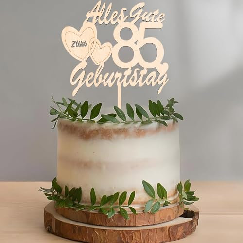 DazzJoy Holz Tortendeko 85. Geburtstag für Mann und Frau - Cake Topper, Alles Gute zum 85. Deko Kuchen, Torten Topper für Frauen und Männer