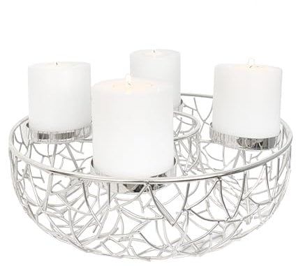 EDZARD Adventskranz Milano, AST-Design, Durchmesser 34 cm, für Stumpenkerzen Ø 8 cm, ringförmig, Edelstahl vernickelt, silberfarben, ideal für die Dauerkerze Cornelius von Edzard