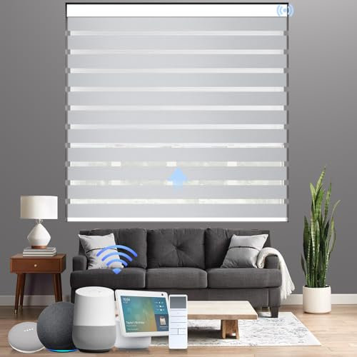 Langla-Shades Benutzerdefinierte Zebra-Rollos, Doppelschichtige Fensterblenden mit manuellen und elektrischen Optionen, Lichtfilterung (Weiß (#DAG8001), Benutzerdefinierte Größe)
