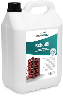 Superbau Schalöl 5L (ca.25m²) Trennmittel Beton, Schalungsöl für Formen und Schalungen aus Metall, Holz, OSB-Platten Kunststoff, begrenzt die Haftung von Beton, Mörtel & Kleber Schutz von Baumaschinen