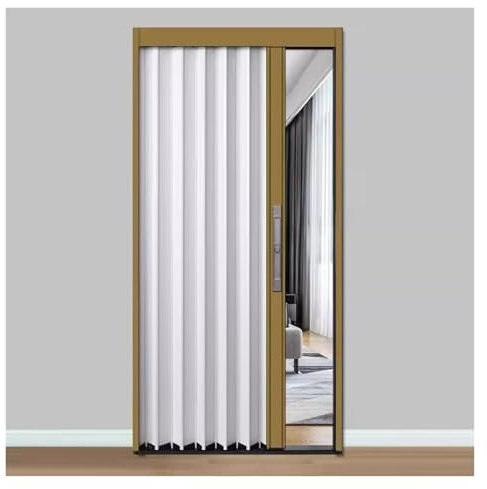 Falttür Aus Aluminiumlegierung, Aluminiumplatte Mit Schloss, Innen-Schiebe-Falttür Ohne Bodenschiene, Trenntür, Schranktür, Ziehharmonikatür, For Küche, Waschküche, Badezimmer(34x80in(86x203cm))