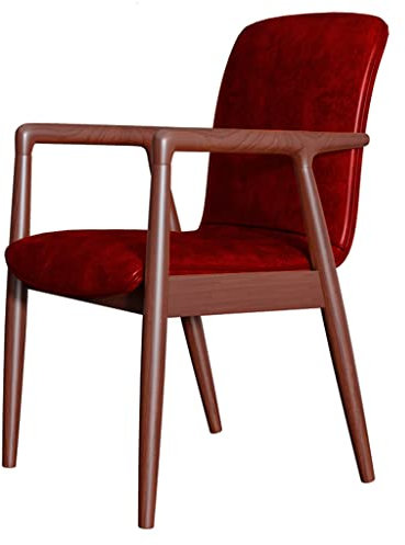 Mid Century Armlehnstuhl mit Kunstleder-Sitz, gepolsterter Wohnzimmerstuhl für Schlafzimmer, Café, Gummibaumholz, Esszimmerstuhl mit Armlehnen (rot)