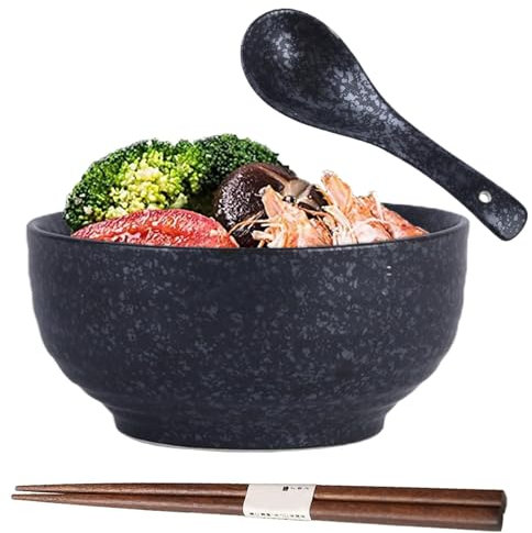 TuYines Japanese Ceramic Ramen Bowl, 580ml, Set with Chopsticks and Spoon
