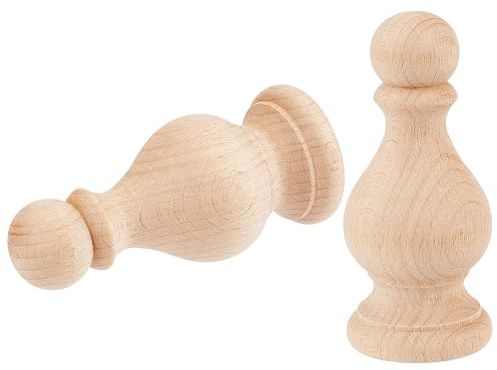 BENECREAT 2Pcs Unfinished Beech Wood Finials, 4x9cm Curtain Rod Finials, Craft Decorative Finials for Bed Post, Flagpole Topper, Rocking Chair