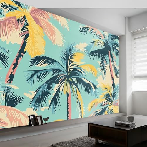 Papier Peints Panoramique Vert 3D Poster Geant Mural Personnalisé, 400 x 280 cm Pour Salon Chambre D'Enfant Décoration Murale Affiche Vintage Feuilles De Palmier Végétal Thème Papier Peint intissé