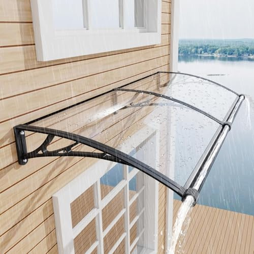 Vordach für Haustür mit separater Entwässerung, 150x80cm-Fenstervordach, Robuste Polycarbonat Pultvordach Überdachung für UV-, Regen- und Schneeschutz, ideal für Veranda