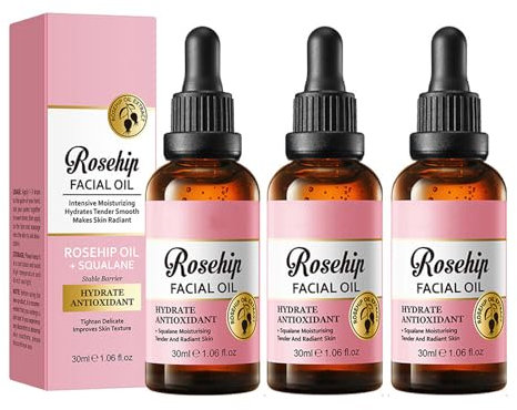 Rosenöl Gesicht 30ML(Wildrosenöl) Rose Oil mit Vitamin C Serum,Anti-Aging-Falten Gegen dunkle Flecken und müde Haut Feuchtigkeitspflege in Glasflasche - Hagebuttenkernöl für Gesicht, Körper (3)