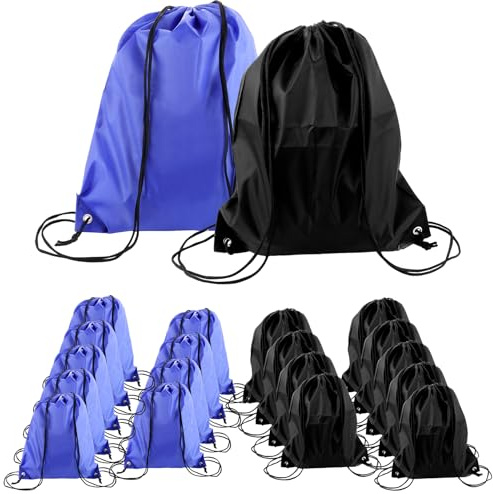 DAJAVE 20 Stück Turnbeutel Schwarz und Saphirblau Kordelzugbeutel PE Beutel Kordelzug Turnbeutel Wasserdicht Schwimmbeutel Kordelzug Rucksack für Sport, Schule, Fitnessstudio, Reisen, Schwimmen