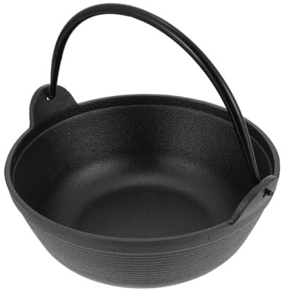 OUNONA Cast Iron Cauldron Pot 19cm Single Handle Outdoor Cooking Pot Non-stick Coating Camping Picnic Stewing Saucepan Sturdy Cast Iron Cookware for Outdoor Use
