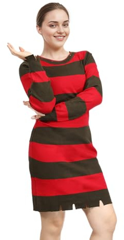 AENEY Damen-Kostüm Gestreifter Pullover Killer-Look für Halloween-Cosplay