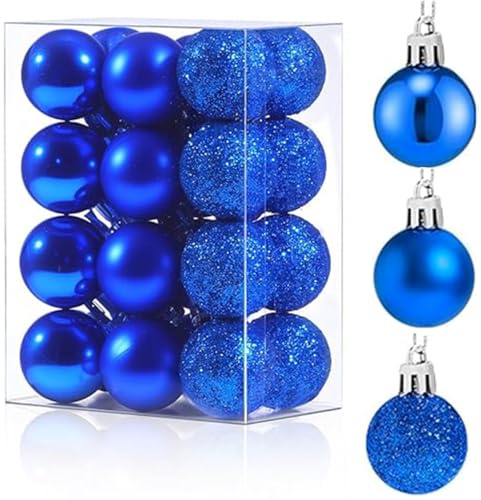 X-YSUNEAS 24 Stück Blaue Weihnachtsbaum Kunststoffkugeln, Weihnachtsdekoration Kugeln Aufhängung Anti Bruch Ball für Parteien Weihnachtsbaum Dekorationen (3cm)