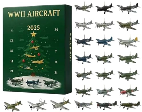 WW2 Flugzeug Adventskalender, 24 Tage Mini Warbirds Weihnachts Countdown Kalender, Zweiter Weltkrieg Jagdflugzeug Ornament Adventskalender, Jagdflugzeug Weihnachtsdekoration Countdown Kalender