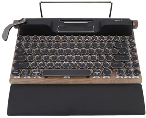 Asixxsix Mechanische Gaming-Tastatur Im Schreibmaschinen-Stil, 2,4-GHz-Drahtlose Bluetooth 5.0-Mechanische Tastatur mit RGB-Hintergrund Beleuchtung und Ergonomisches PU-Leder-Handgelenk,
