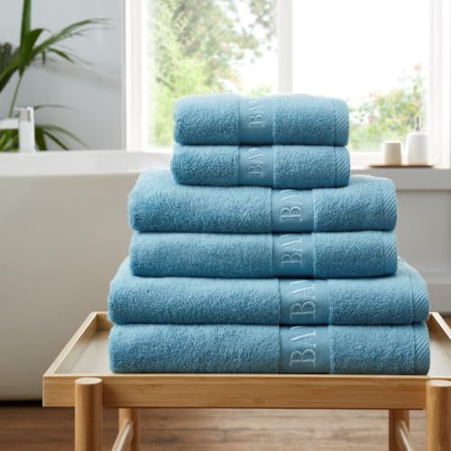 GC GAVENO CAVAILIA 6 Piece Bamboo Towel Set - 2 Hand Towels - 2 Bath Towels & 2 Bath Sheets (60% Bamboo, 40% Cotton) - 500 GSM Super Soft & Quick Dry Towel - Luxury Bathroom Towel Set - Blue