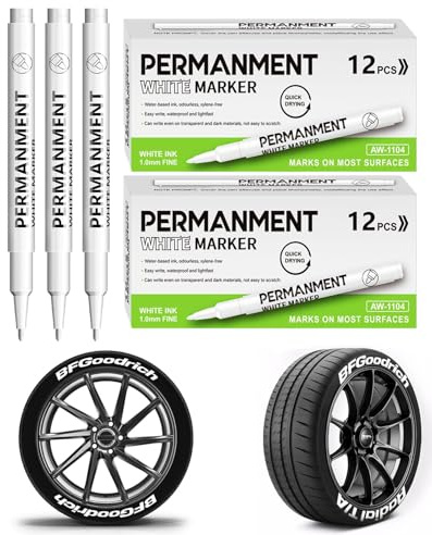 Donvuka 24 Stück Reifenmarkierungsstift Weiß, Auto Reifen Stift, Wasserfest Reifenmarkierer, Ölbasierter Reifenstift, Hohe Kapazität Reifenmarker für Auto & Motorrad Reifen