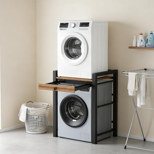 Estante de almacenamiento para lavadora, lavadora y secadora, estante superior para lavadora, soporta hasta 300 kg, para baño, cocina, balcón, lavandería (negro con cajones)