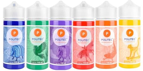 Politec Pinturas Acrílicas 6 x 110 ml con Paleta, Set de Colores Primarios y Secundarios para Pintar en Lienzo, Madera, Papel, Piedra y Manualidades