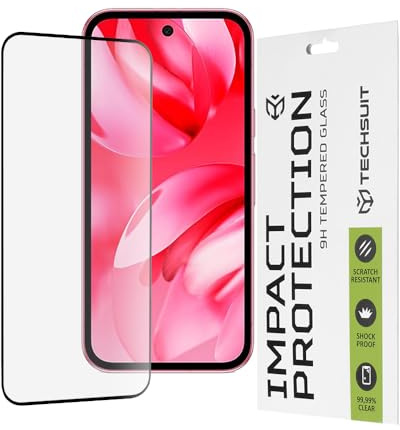 Techsuit Displayschutzfolie für Google Pixel 9a Gehärtetes Glas mit 9H Härte, Vollständige Abdeckung, Stoßschutz, Oleophobe Beschichtung, Anti Fingerabdruck, Blasenfrei, 111D Full Glue