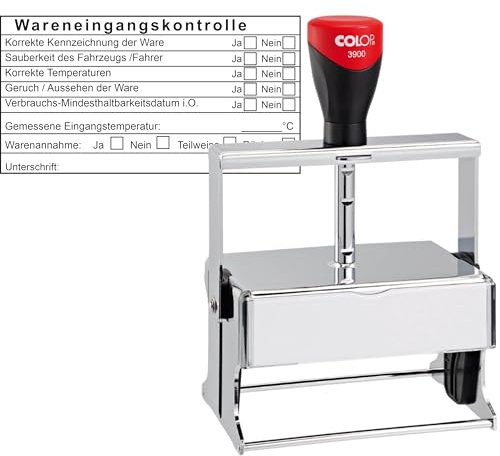 Wareneingangskontrolle Stempel HACCP 105x55 mm – Kontrollstempel mit Annahme Entscheidung (Ja/Nein/Teilweise/Rücknahme) – COLOP Expert 3900 Metallstempel für Lebensmittel & Logistik