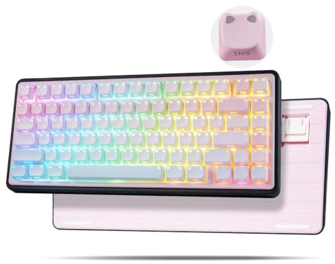 ZORNHER UR82 Wireless Mechanical Keyboard,75% Creamy Keyboard with Cute Cat-Ear Shine Through Keycaps, Hot-Swappable RGB Gaming Keyboard for Windows/Mac, BT/2.4G/USB-C,Bubble Cat Pink Blue