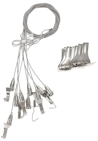WRITWAA Kit 10 Pezzi Filo Regolabile in Acciaio per Appendere Quadri e Specchi, Ganci per Binari, Capacità Portata 30 Kg, Accessori per Montaggio a Muro, per Mostre e Gallerie D’arte