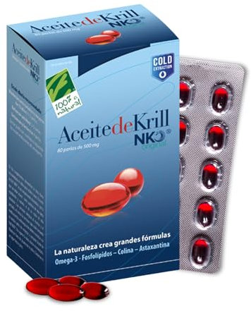 Aceite de Krill Antártico NKO 1000mg - Omega 3 EPA + DHA - 80 Perlas - Con Fosfolípidos, Colina y Astaxantina - 3 Veces Más Biodisponibilidad que Aceite de Pescado - Extracción en Frío - 100% Natural