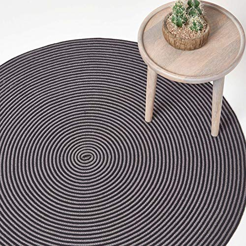 Homescapes runder Teppich, handgeflochtener Baumwollteppich 120 cm im Vintage-Stil mit Spiralemuster, grau und schwarz