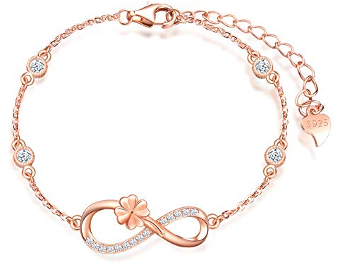 MicLee Damen Einfach Armband Zirkonia 925 Sterling Silber Allergenfrei Glücklich Vierblättriges Kleeblatt Unendlichkeit Zeichen Armreif Armkette mit Geschenkbeutel Super Geschenk für Mutter Freundin