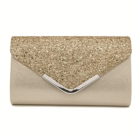 Youlity Damen Umschlag Clutch Tasche Elegante Glitzer Abendtasche Abend Clutches Geldbörse mit Kette Schultergurt Umhängetasche Handtasche für Hochzeit Braut Abschlussball (Gold)