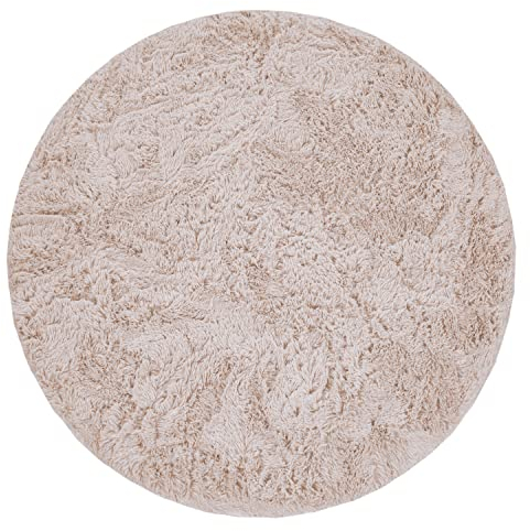 Paco Home Hochflor Teppich Rund Wohnzimmer Schlafzimmer rutschfest Shaggy Modern Flauschig Einfarbig Langflor Kunstfell, Grösse:160 cm Rund, Farbe:Creme