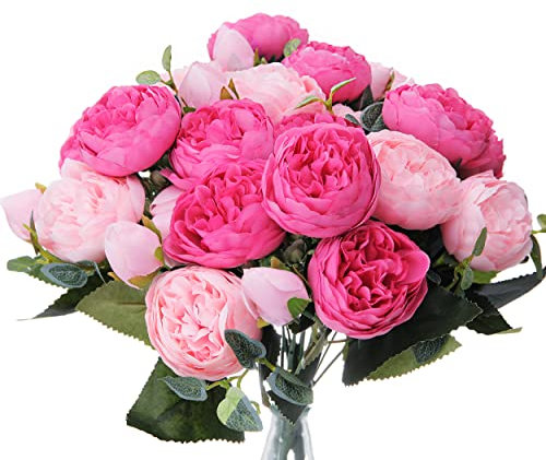 4 Bouquets de Fleur Artificielles Fleurs Fausse Artificielle Glorieuse Bouquet de Mariée pour Mariage Décoration de Arrangements Noces Domicile Bureau Hôtel Rebord de Fenêtre (4pcs - Rose Bicolore)